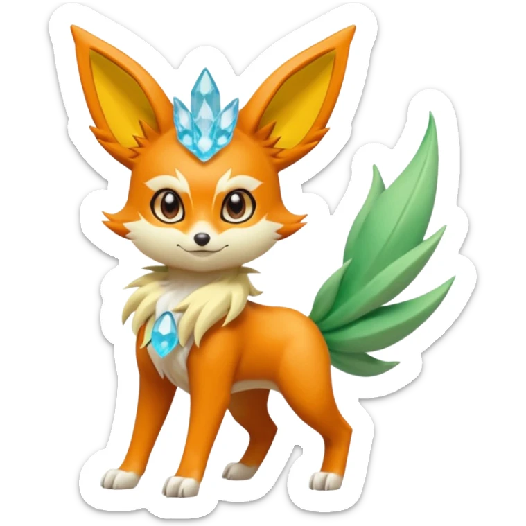 Fennekin-Amaura-Leafeon-Fakémon-Digimon-fusion (full body) sticker