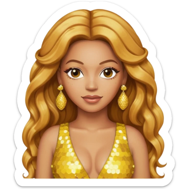 Beyonce with long strawberry blonde hair, yellow sequin outfit and earrings  sticker