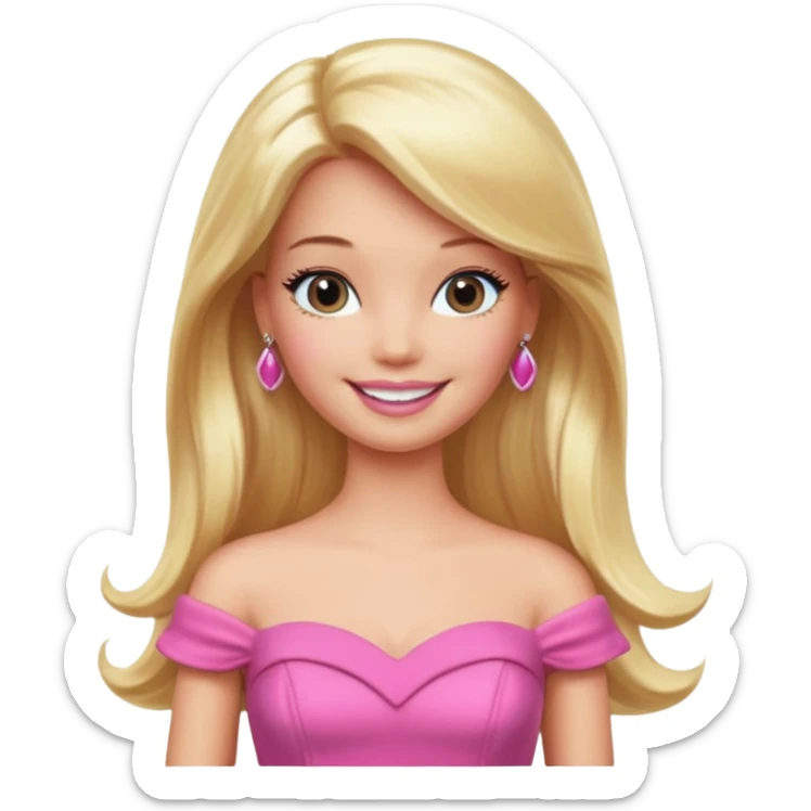 barbie, long blonde hair, pink dress sticker