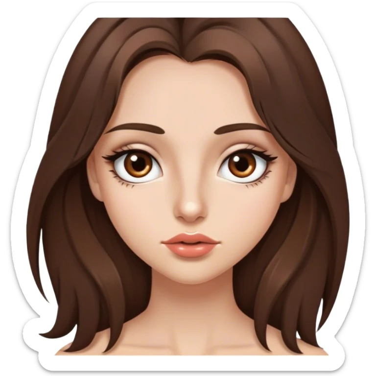 girl with longish brown hair that kinda layers thin lips brown eyes woth a lot of mascara sticker
