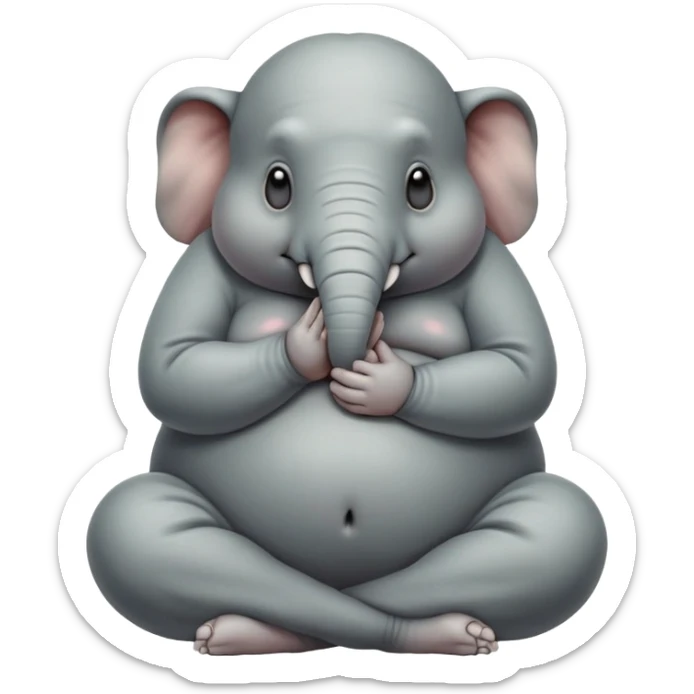 Homunculus Loxodontus (Zhdun), a gray blob-like creature with wrinkled skin, tiny hands folded on lap, patient waiting posture sticker