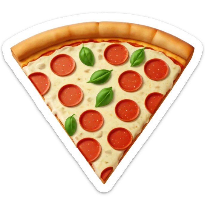 Italian cuisine HUMANLESS avatar in bright emoji-style illustration. Pizza slice or pasta, red green colors, simple shapes, flat design, cheerful and expressive. sticker