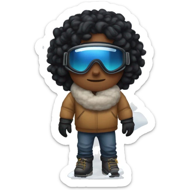 boy with small face tattoos and black wavy hair with ski goggles on top of his head but not covering his eyes , with a snowball in his hand  sticker