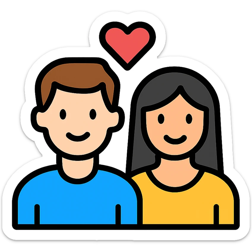 white man with brown hair and white woman with black hair, in love sticker
