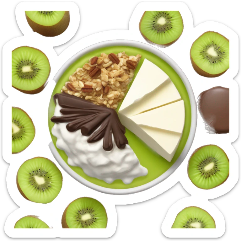 Bol de fromage blanc avec muesli au chocolat avec un kiwi et du miel  sticker