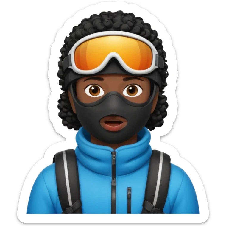 make a yn in a ski mask but but the mask is only covering his mouth and his hair is curly and black and ski goggles on his hair sticker