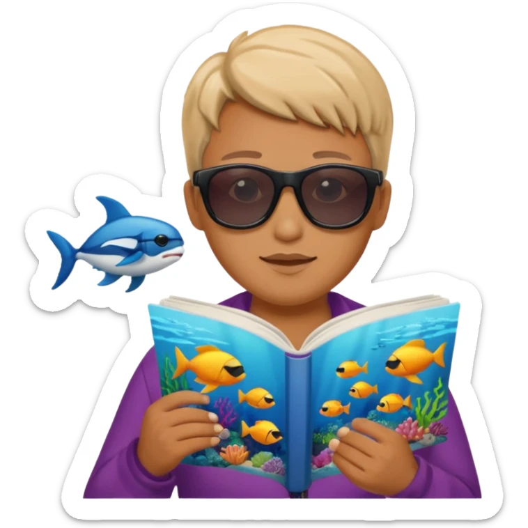 une personne qui lit un panneau afin d'en apprendre plus sur la vie marine  sticker