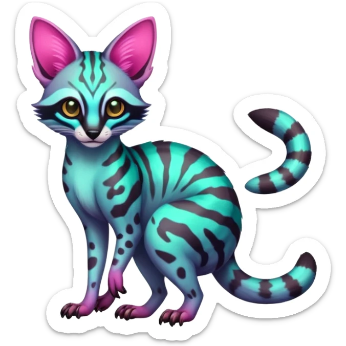 Exotic randomly colored colorful cute neon-colored Fakémon-Fionbri-Vernid-Genet-creature with markings (full body) sticker