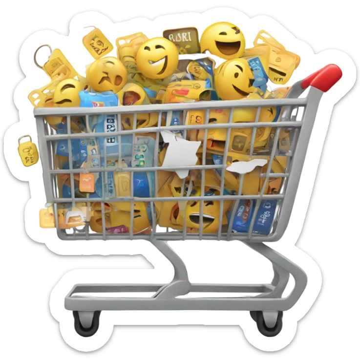 A shopping cart filled with sale tags and cashback symbols. sticker