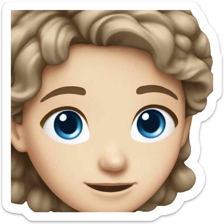 White girl short brown hair blue eyes smiling sticker