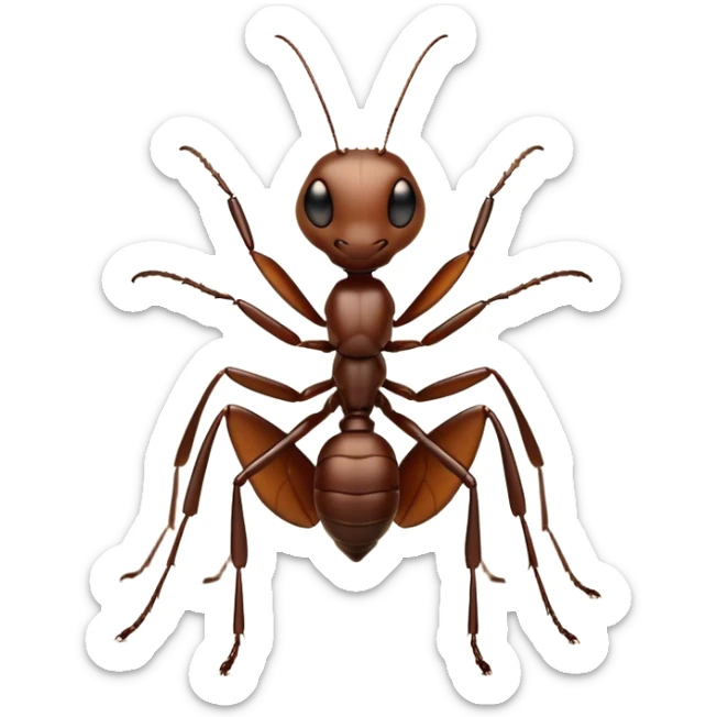 Cinematic Industrious Ant Portrait Emoji, Poised and diligent, with a tiny, meticulously detailed body in earthy tones, sharp, observant eyes and agile limbs, Simplified yet precise and sophisticated features, highly detailed, glowing with a soft, natural luminescence, high shine, intelligent and determined, stylized with an air of hardworking resilience, focused and alert, soft glowing outline, capturing the essence of a watchful ant that appears ready to march out of the screen with effortless precision! sticker