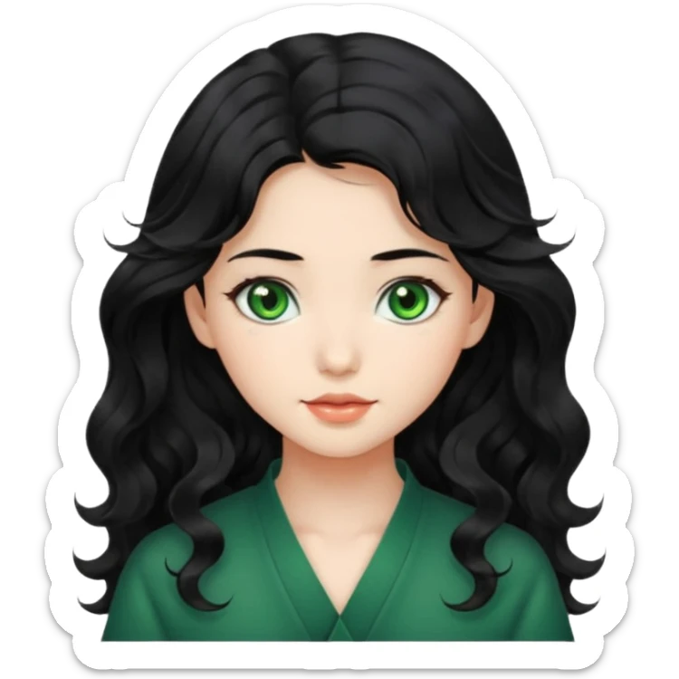 Beautiful girl,Black hair,wavy hair，long hair,geeen eyes,Chinese sticker