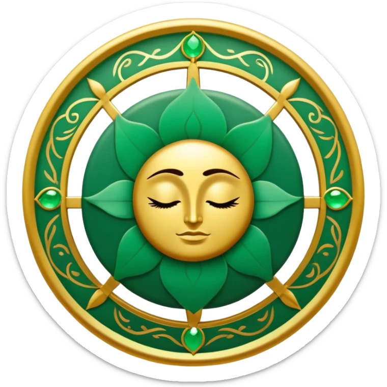 Un libro verde esmeralda con detalles dorados y una textura suave, con un círculo zen, un rayo de luz o un loto en la portada, irradiando presencia, calma y despertar espiritual. ☀️🌀🌿 sticker
