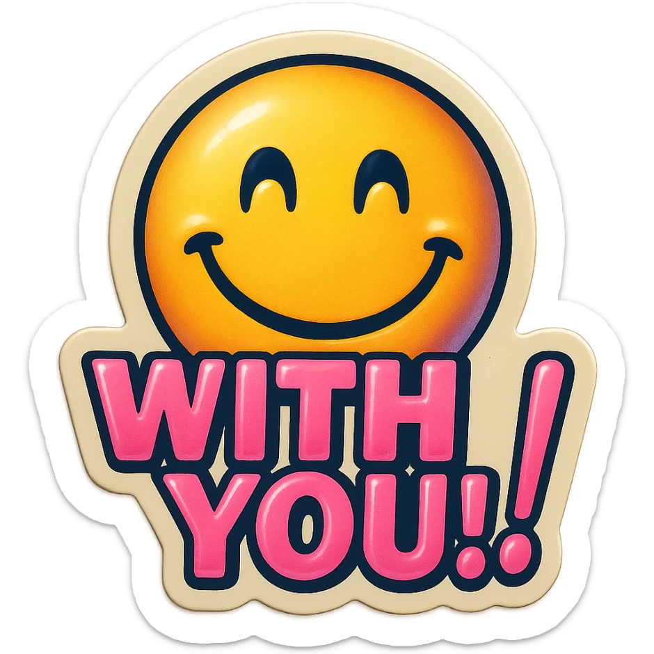 excited smile with mouth closed 
add the words W You! in pink sticker