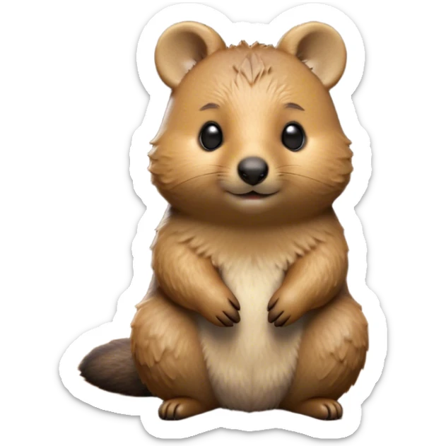 Cinematic Noble Quokka Portrait Emoji, Poised and regal, with a compact, endearing build and a smooth, well-groomed brown fur that glows with a hint of golden warmth, deep-set soulful eyes radiating kindness, Simplified yet sharp and sophisticated features, highly detailed, glowing with a soft, dignified glow, high shine, intelligent and joyful, stylized with an air of marsupial charm, focused and attentive, soft glowing outline, capturing the essence of a watchful and confident quokka, so majestic it feels as though it could bounce out of the screen with effortless authority! sticker