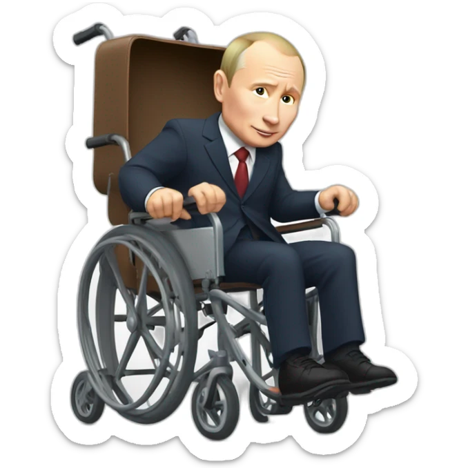 Small vladimir putin with big legs wheelchair jumps out of suitcase sticker