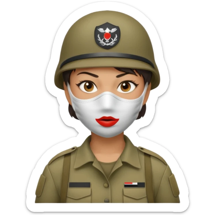 woman soldier with hair style wearing mouth mask sticker
