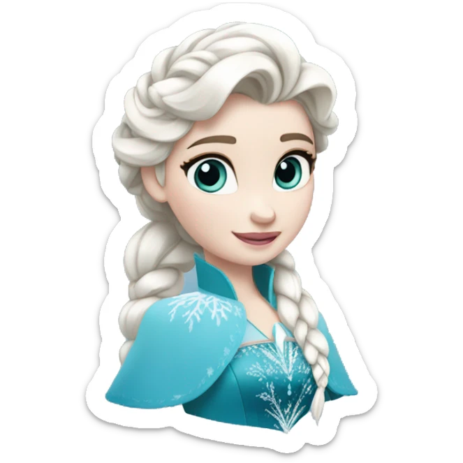un pato con cuerpo azul, cabeza blanca y trenza con cabello blanco como Elsa de frozen sticker