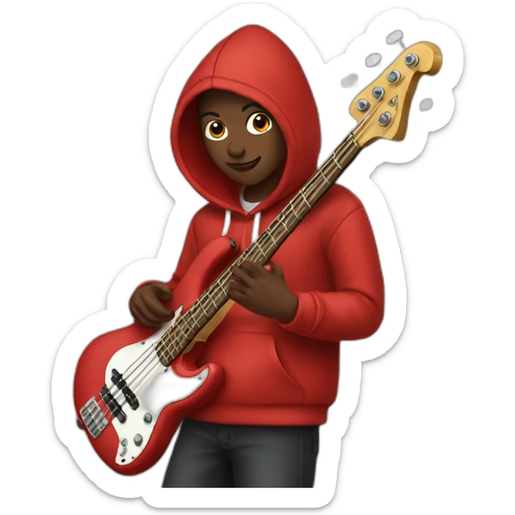 person playing the bass white skin and a red hoodie sticker