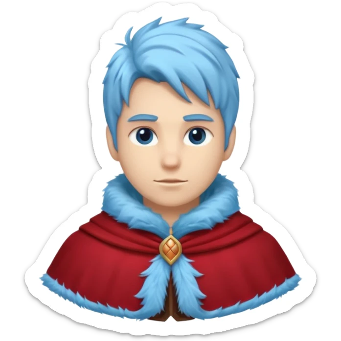 Fantasy human emoji portrait, simple winter mantle with icy blue fur trim and crimson inner fabric, northern winter aesthetic, calm heroic expression, clean flat emoji design, male/female variant
 sticker