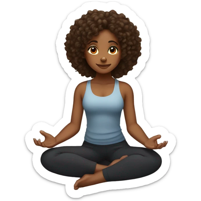 light skin black girl with dark brown chest length curly hair, in seated fire log yoga pose sticker