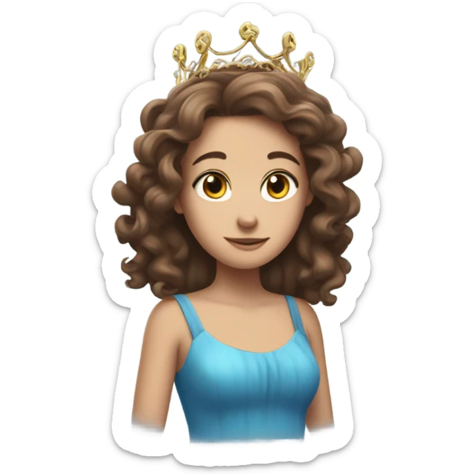 Girl with brown hair and blue dress and tentacles on her back and a tiara on her head sticker