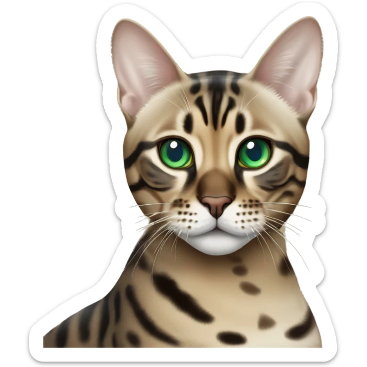 Seal Bengal cat with Blue eyes + charcoal Sepia bengal cat with Green eyes sitting  sticker
