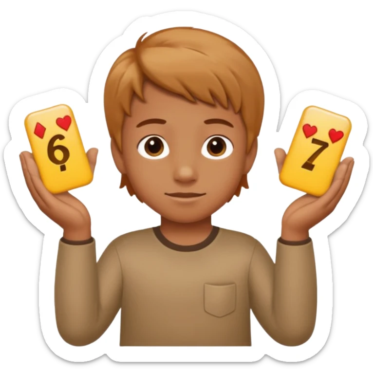 kid with tan hair and holding a six in his hand and a seven and the other hand sticker
