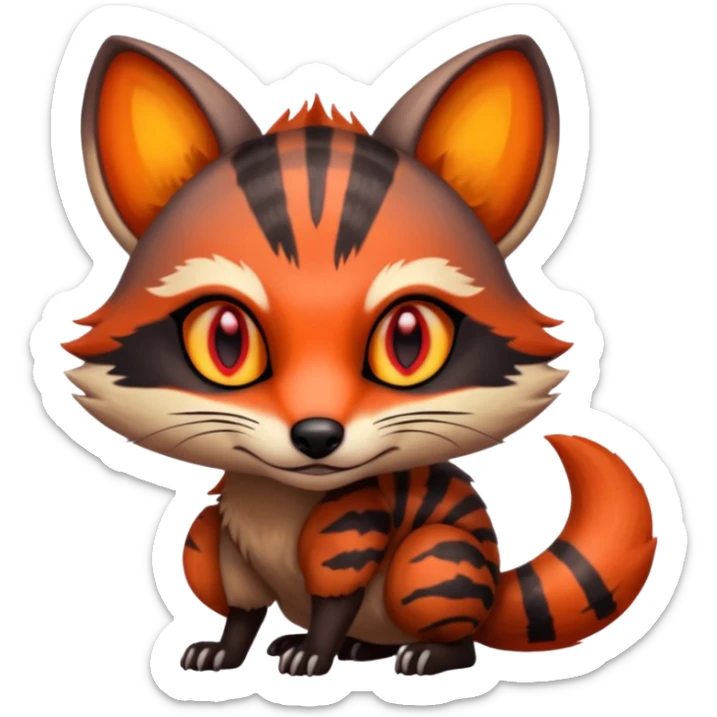 Fiery Wicked Cool Hot Edgy Badass Genet-Numbat-Fox-Civet-Vernid-fusion-hybrid-creature sticker