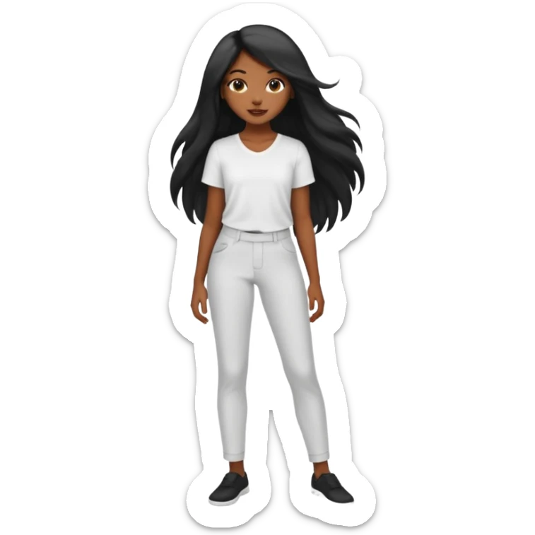 black girl with long hair with a white shirt and black pants  sticker