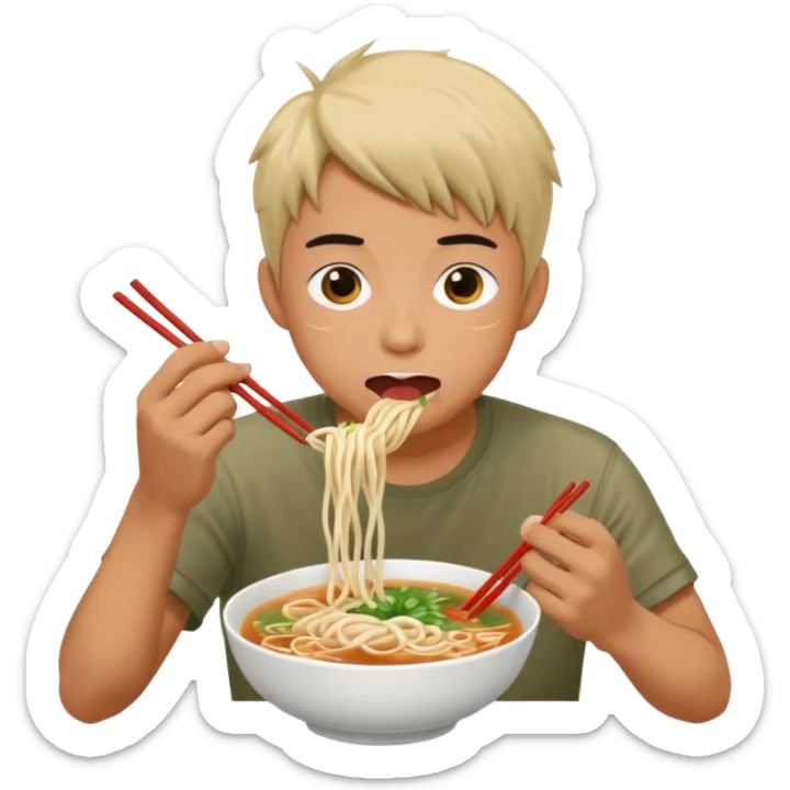can you generate me a avatar of a male eating a bowl of pho? make it more anime. Make the person slurping on the noodles sticker