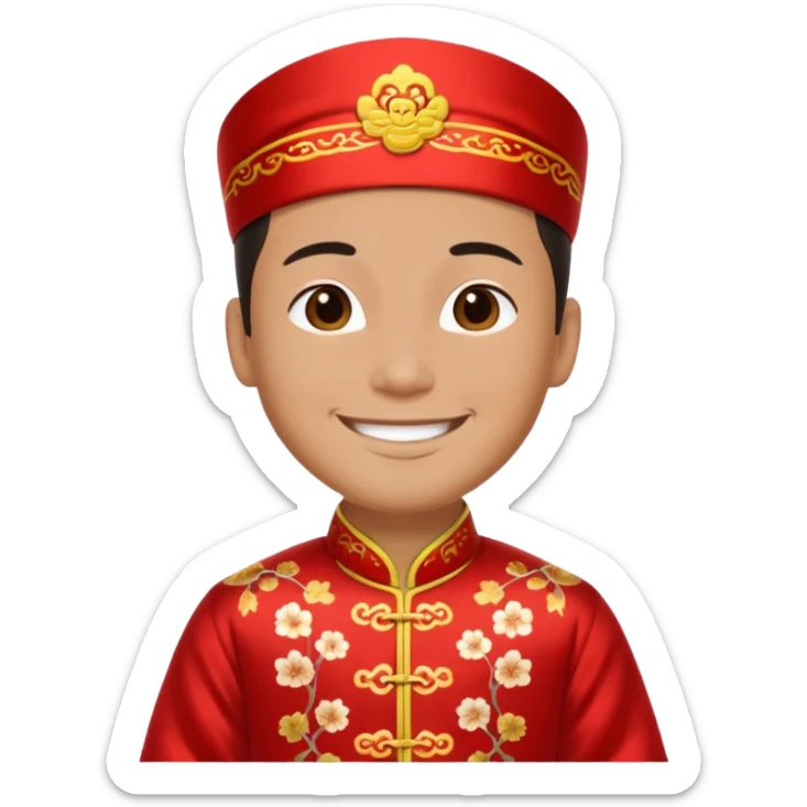 American groom, traditional, culture of chinese, smiley on face. sticker