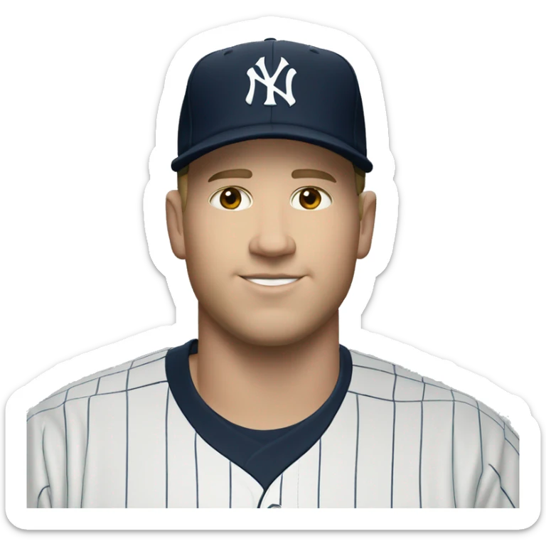 White man chubby wears cap and jersey of New York Yankees sticker