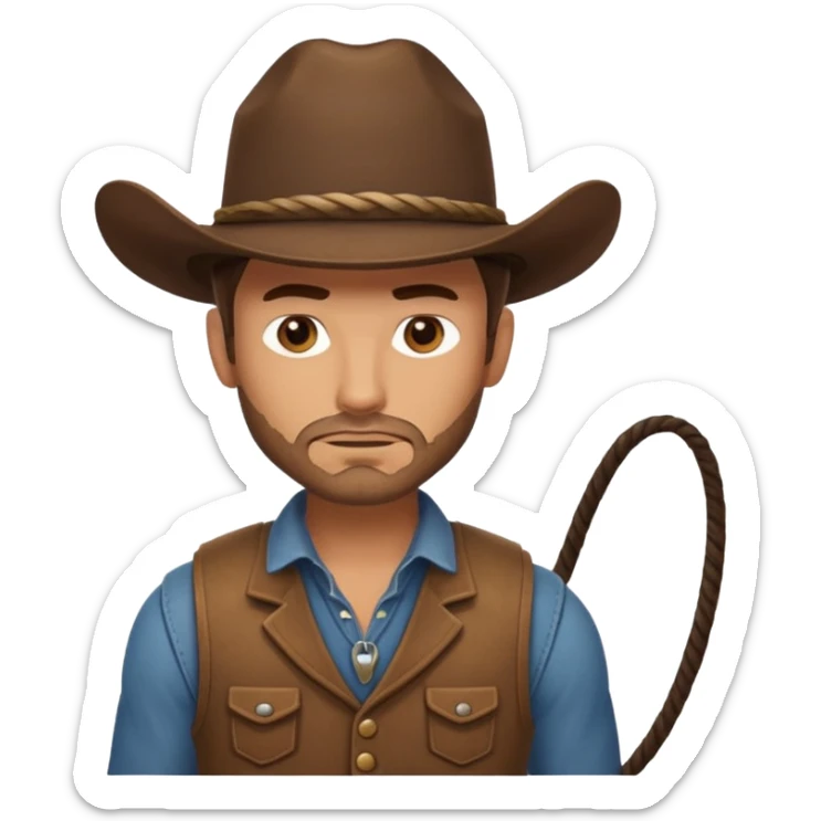 A rugged cowboy with stubble, brown vest, and serious eyes as he holds his lasso.
 sticker