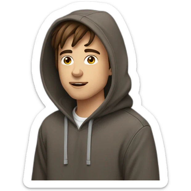 Brown hair 21 years old guy with hoodie looking buildings with cigarets sticker