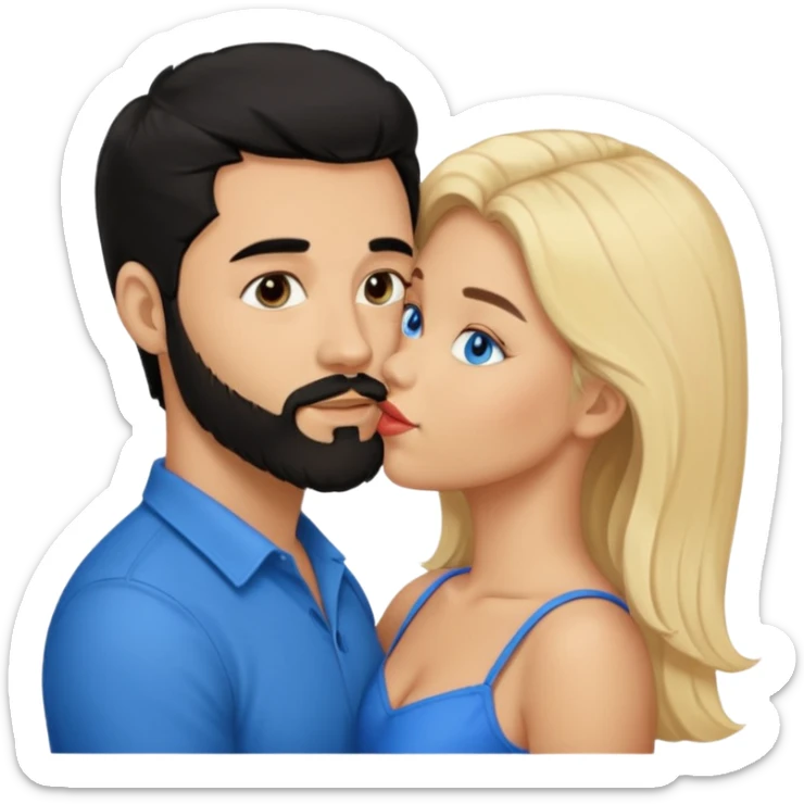 Puerto Rican man black hair beard with southern blonde hair blue eyes girl kissing  sticker