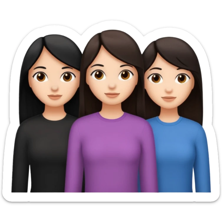 Three girl friends with straight hair one have black hair and two have brown hair sticker