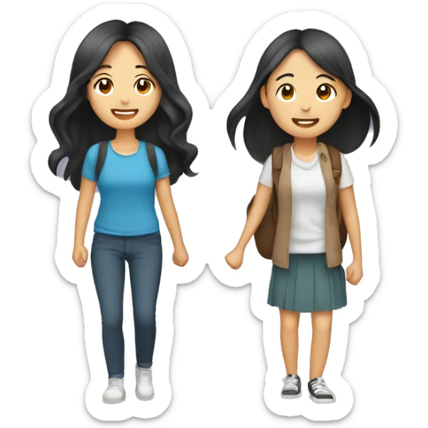 Cute Asian couple (girl with wavy long hair guy with short straight hair) excitedly traveling  sticker