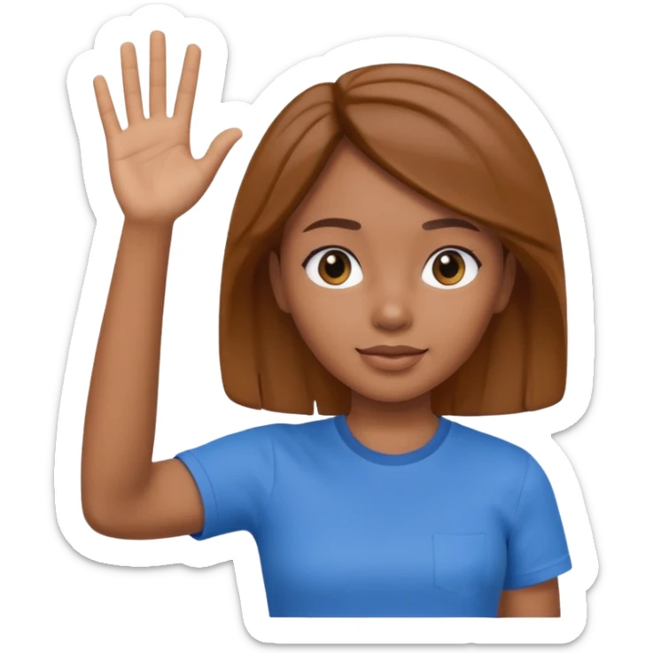 3D face of an activist girl waving her hand in a blue T-shirt sticker