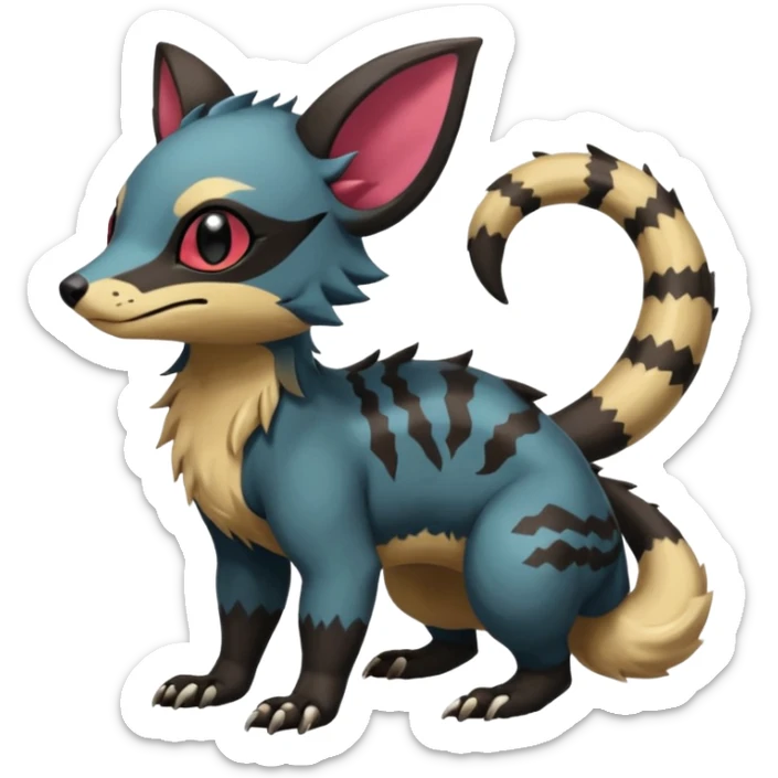 Rare exotic cute epic aesthetic gothic colorful Salandit-Eevee-Civet-species-Fakemon-hybrid-creature, with markings, full body sticker