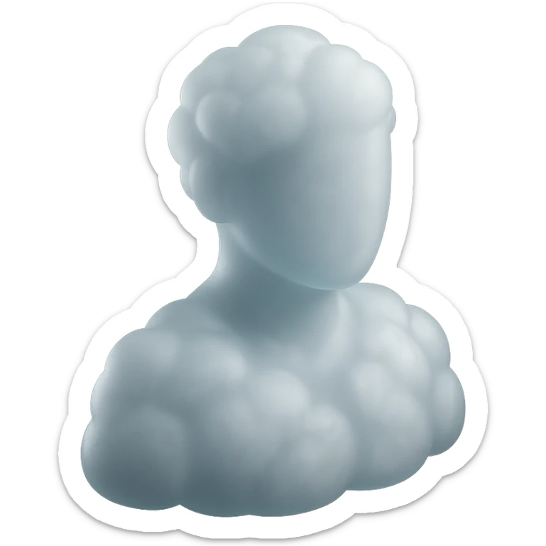 A person from the shoulders up, entirely composed of fluffy white convex clouds sticker