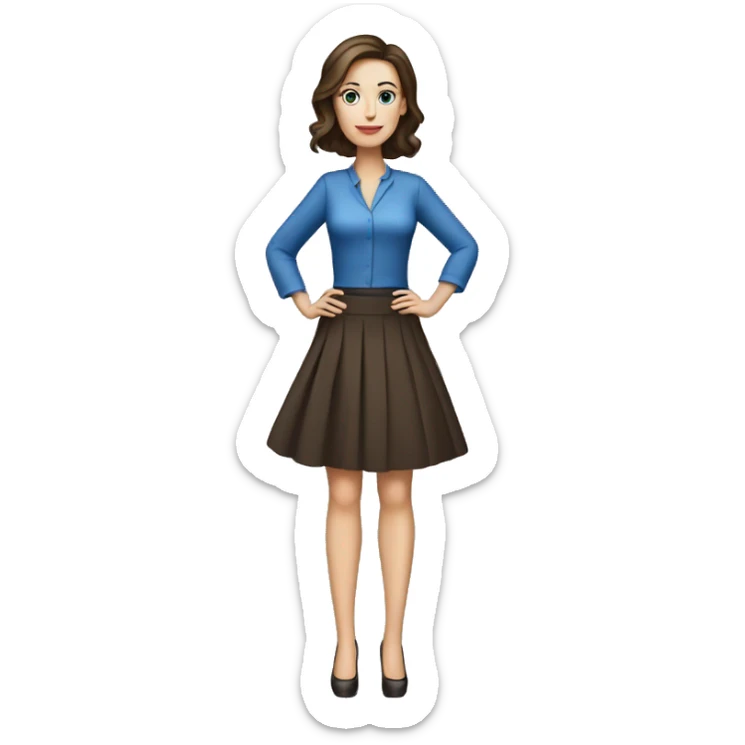 White woman in skirt and high heels with dark brown hair and blue eyes sticker