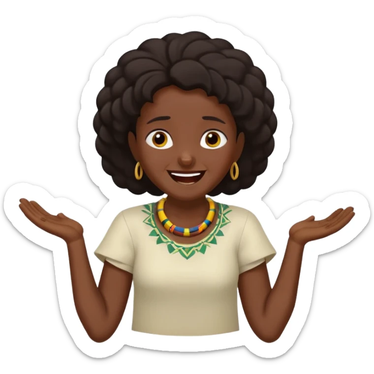 Baiza Ethiopian, dark hair Oldest but immature, no filter, funny Pose: laughing wildly, arms flailing sticker