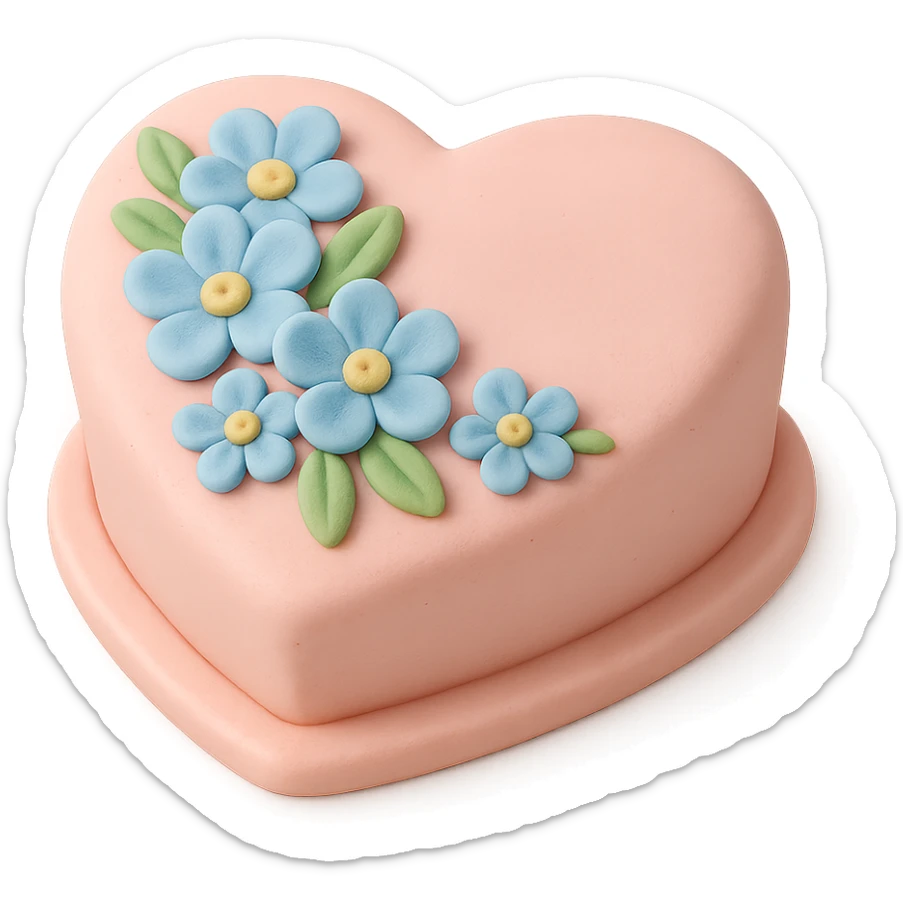 heart-shaped fondant cake with blue flowers sticker