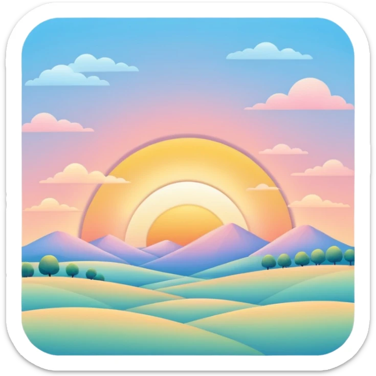 morning sky landscape with bright sunrise, simple shapes, minimal details sticker