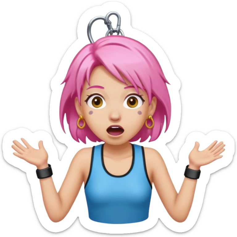 bungee jumping face in action with earrings and pink hair flying away earrings flying away sticker