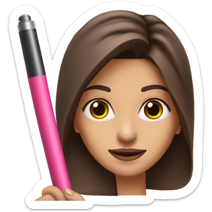 Pretty Brunette woman with brown eyes holding a pink weed pen  sticker