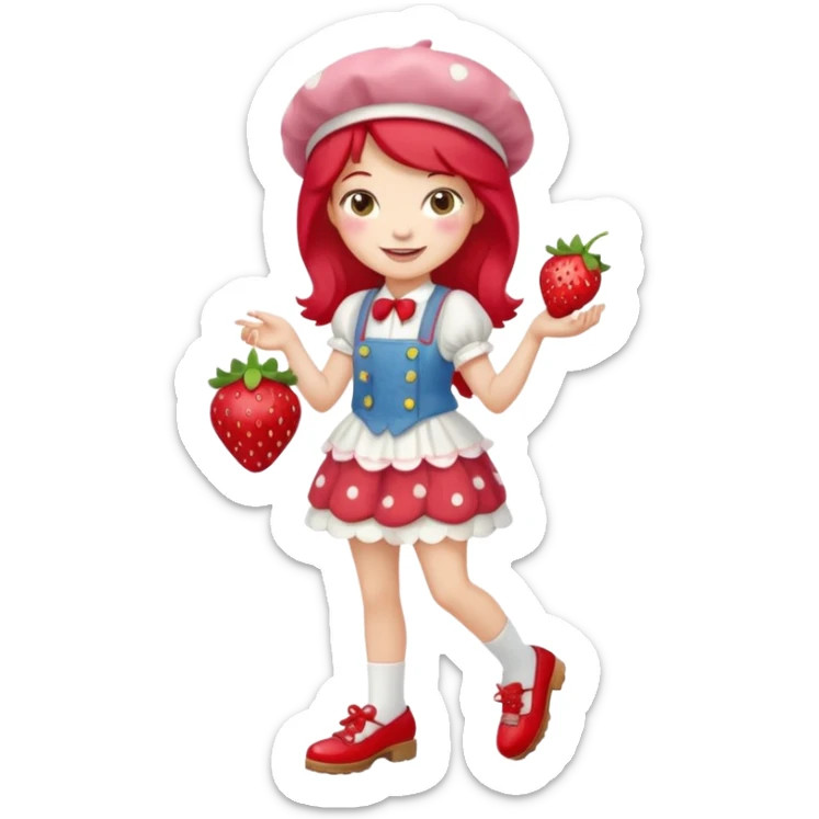 pretty and cute modern day strawberry shortcake full body with red shoes emoji sticker