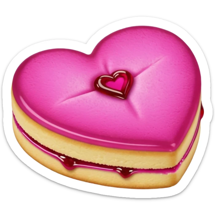 Realistic shortbread cookie in the shape of a heart with Fuchsia color jelly middle filling and sprinkled powder sugar on top. sticker