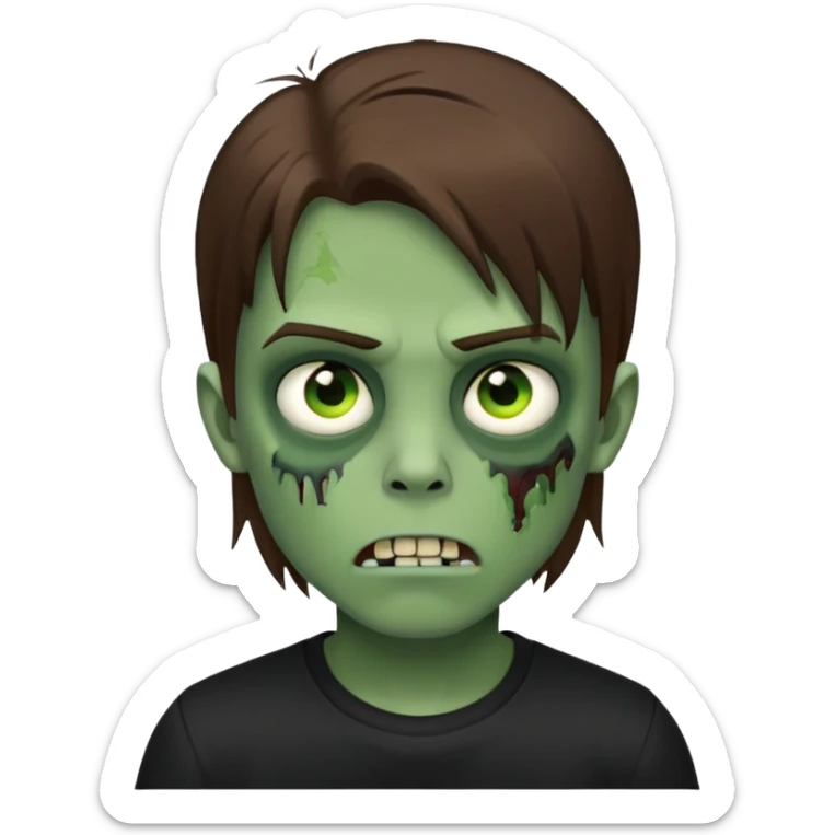 boy zombie with brown straight hair with green skin and black shirt sticker